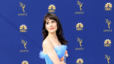 Michelle Dockery is a vision in floral blue Carolina Herrera (love her with a fringe). Photo / EPA