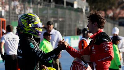 Mercedes driver Lewis Hamilton, left, finished second at the Mexican Grand Prix, with Ferrari rival Charles Leclerc, right, taking third. EPA
