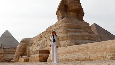 US First Lady Melania Trump poses for a photo in front of the Spynx in Cairo, Egypt. Reuters