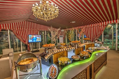 The iftar buffet inside the Saraya Tent at Al Raha Beach Hotel.