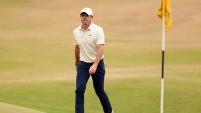 Rory McIlroy at the 18th hole during the final round at the 150th Open Golf Championships. EPA
