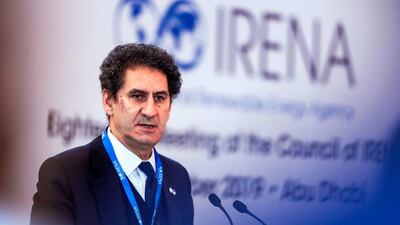 International Renewable Energy Agency chief, Francesco La Camera, addresses a meeting in Abu Dhabi. Victor Besa / The National