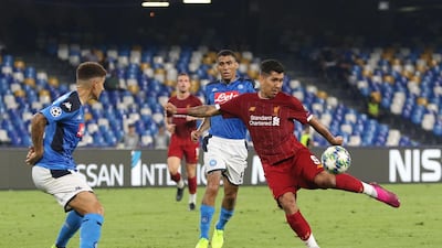 Liverpool's Roberto Firmino lines up a shot. EPA