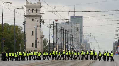 Police officers near the National Stadium before the upcoming NATO summit in Warsaw, Poland. Pawel Supernak / EPA