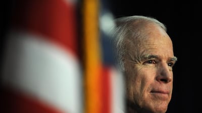 Senator John McCain addresses a press conference in Beverly Hills, California, in 2008. AFP
