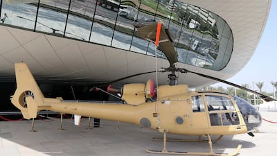 SA 341/342 Gazelle Helicopter used by the UAE Armed Forces from 1979 to 2006 on display at the UAE Armed Forces Exhibition held at Etihad Museum in Dubai. Pawan Singh / The National