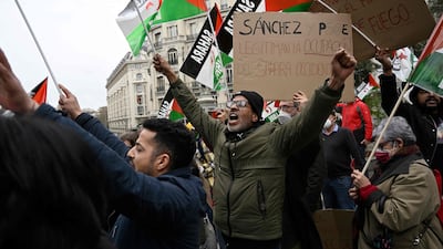 Protesters take part in a demonstration over the Western Sahara, outside the Spanish Parliament in Madrid, in March. AFP