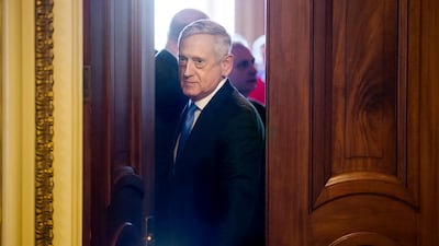 US defense secretary Jim Mattis leaves a luncheon meeting of senate Democrats on Capitol Hill in Washington. Michael Reynolds / EPA