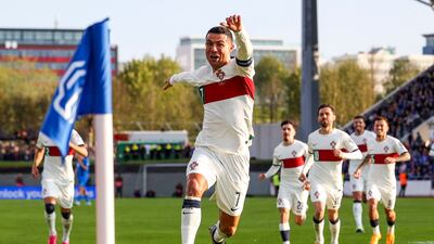 Portugal's Cristiano Ronaldo celebrates scoring a late winniner in the Euro 2024 Group J qualifier against Iceland at Laugardalsvollur Stadium, in Reykjavik, Iceland, June 20, 2023. EPA