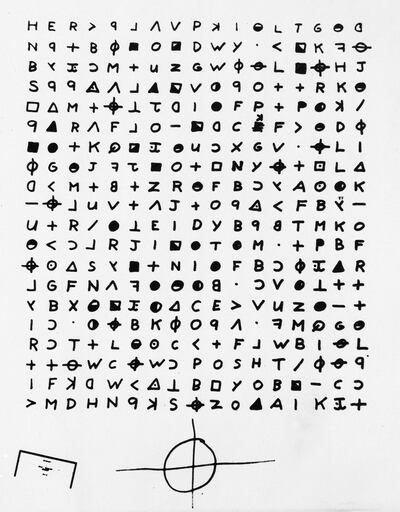 A copy of the cryptogram sent to the San Francisco Chronicle in 1969 by the Zodiac Killer. San Francisco Chronicle via AP)