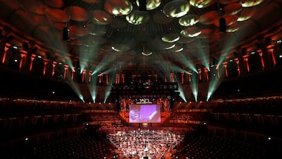 Nicholas Dodd conducts the Albert's Orchestra during a dress rehearsal of the 150th Anniversary Concert: David Arnold's 'A circle of sound', at the Royal Albert Hall in London, Britain, July 19, 2021. REUTERS / Peter Nicholls