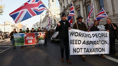 Farmers take part in a protest at Whitehall, London. Reuters