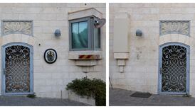 A combination image shows the British consulate in East Jerusalem with signage and then removed. REUTERS / Ammar Awad