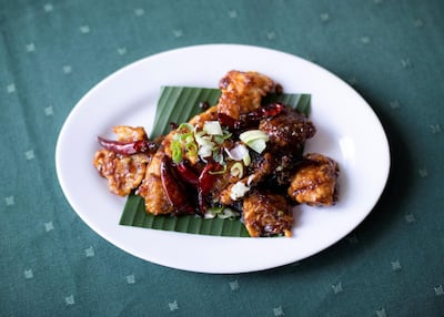 The dry red pepper fish is a classic Indian-Chinese dish. Reem Mohammed / The National