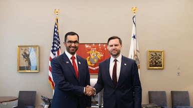 Dr Sultan Al Jaber and US Vice President JD Vance in Washington on March 25. Photo: Adnoc