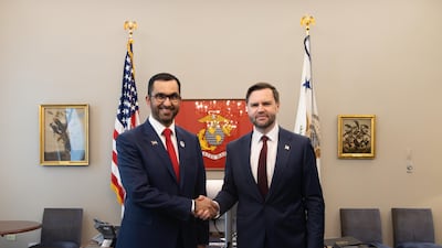 Dr Sultan Al Jaber and US Vice President JD Vance in Washington on March 25. Photo: Adnoc