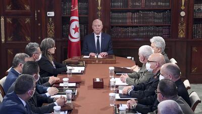 Tunisian President Kais Saied chairs a meeting of the National Security Council at the Carthage Palace. AFP