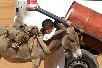 A boy waits with his donkey for water at a well in eastern Sudan, a country in turmoil due to a civil war with no end in sight. AFP