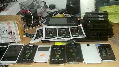 Some of the Dh48 million of fake cellphones seized by Dubai Police in the last two weeks. Photo: Courtesy Dubai Police