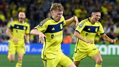 Nashville forward Jacob Shaffelburg celebrates after scoring his second goal. AP