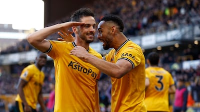 Wolverhampton Wanderers' Pablo Sarabia celebrates scoring the equaliser with Matheus Cunha. Action Images