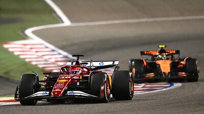 Charles Leclerc of Ferrari leads Lando Norris in Bahrain. Getty Images