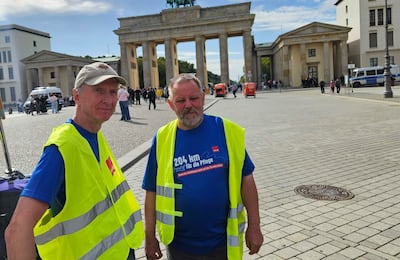 Care workers Johannes Herrmann and Hajo Schneider called for reforms to fend off the far-right. Tim Stickings / The National
