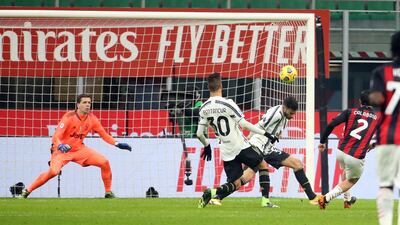 Milan's Davide Calabria makes the score 1-1. EPA