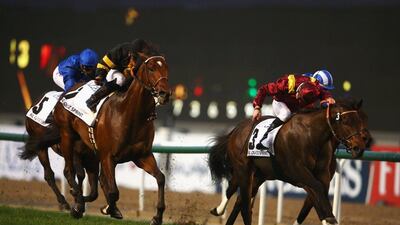 Francois-Xavier Bertras, right, rides The Right Man on the way to victory. Francois Nel / Getty Images