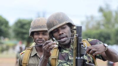 Mozambican soldiers executing general exercises during the Sergeants graduation ceremony at the Armed Forces Sergeants School in Boane, Mozambique. EPA