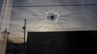 A bullet hole at the entrance of Mahogany Masterpiece Dance Studio. Reuters