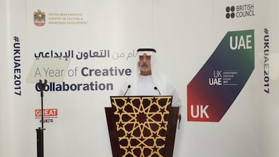 Sheikh Nahyan bin Mubarak, Minister of Culture and Knowledge Development, speaks of the long friendship and mutual understanding at the heart of the UK/UAE 2017 Year of Creative Collaboration. Courtesy Ministry of Culture and Knowledge Development