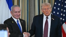 US President Donald Trump and Israeli Prime Minister Benjamin Netanyahu shaking hands at the White House in September 2025. AFP