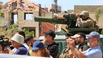 Lebanese soldiers in Zawtar Al Gharbiyeh in southern Lebanon, where areas remain under Israeli occupation. EPA