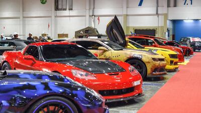 A variety of American muscle cars on display. Khushnum Bhandari for The National