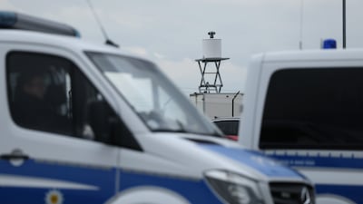 A device used for drone security at Cochstedt airport in Hecklingen, Germany. Recent disruptions by drones in Germany include the failed attack by an explosive drone on a Ukrainian cargo plane at Leipzig/Halle Airport. Getty Images