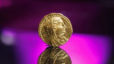 A rare gold coin bearing Egyptian Queen Berenice II, dating back about 2,200 years, was found in excavations at the City of David site in Jerusalem. Photo: Israel Antiquities Authority