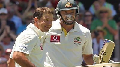 Ricky Ponting, left, and Mike Hussey retired from Tests last year, leaving Australia's batting line-up with very little experience. Tony Ashby / AFP