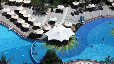 The pool area at Le Meridien Al Aqah Beach Resort in Fujairah. Randi Sokoloff / The National