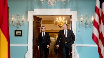 US Secretary of State Mike Pompeo meets with German Foreign Minister Heiko Maas at the State Department this week. Andrew Harnik / AP