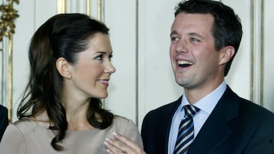 Crown Prince Frederik and his fiancee Mary Donaldson show the engagement ring at Fredensborg Castle in 2003. AP