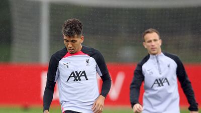 Liverpool's Roberto Firmino controls the ball at training. PA
