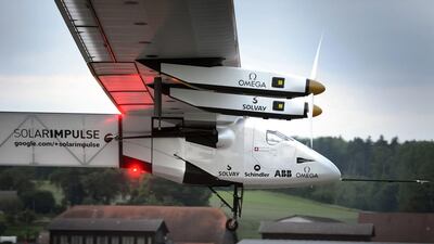 The solar-powered Solar Impulse 2 has amenities such as autopilot, a toilet and a large enough cockpit for the pilot to lie down. Laurent Gillieron / Reuters