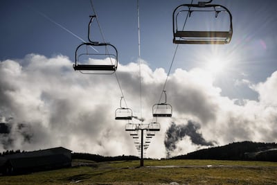 A ski lift in Le Semnoz, in Annecy, eastern France, in late December. A lack of snow forced the closure of many winter resorts. AFP