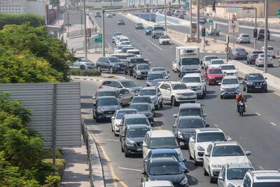 Traffic along Hessa street in Dubai as parents and drivers pick up school children at the end of the school day. (Photo: Antonie Robertson / The National)