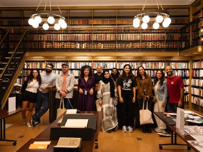 Members of the Afikra anniversary retreat at the New York Public Library, where the curator for Middle Eastern and Islamic Studies Hiba Amin, fourth from left, led a tour. Photo: Afikra