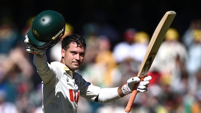 Australia's Alex Carey celebrates reaching his century during Day 1 of the third Ashes Test against England at the Adelaide Oval on December 17, 2025. EPA