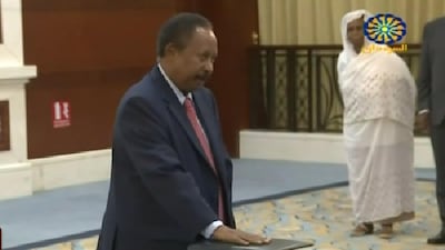 Abdallah Hamdok during a swearing in ceremony in the Sudanese capital Khartoum. AFP