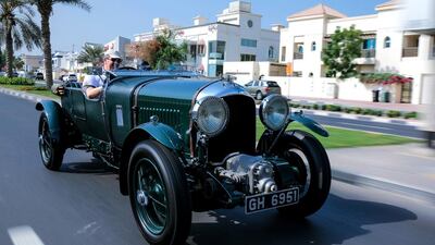 Bentley’s 4 1/2 Litre supercharged Blower, driven by brand ambassador Richard Charlesworth, on the streets of Dubai. Victor Besa for The National