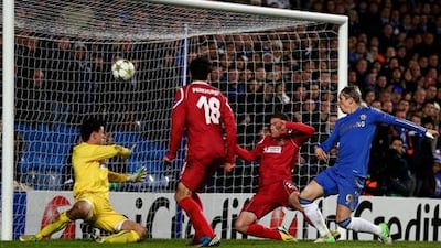 Chelsea's Fernando Torres scores his side's fourth against Nordsjaelland.